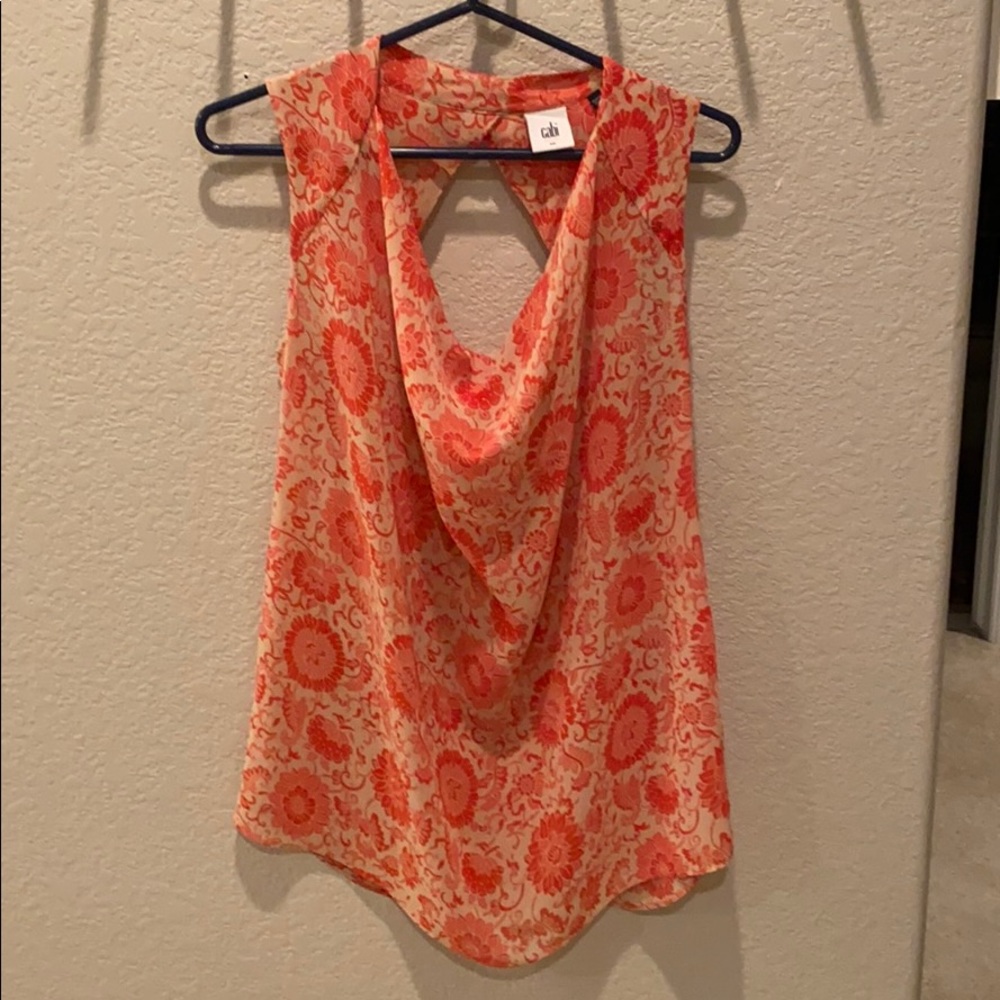 Red and Beige sleeveless blouse